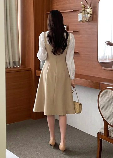 Nad Color Matching Collar Tweed Flare One Piece